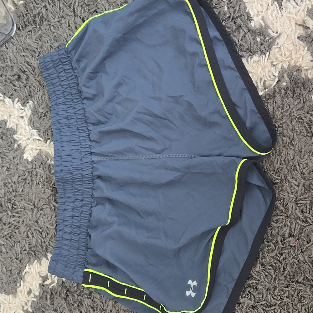 Under Armour Women's 3 Inch Inseam, Grey Shorts with Black/yellow Trim, Size Med